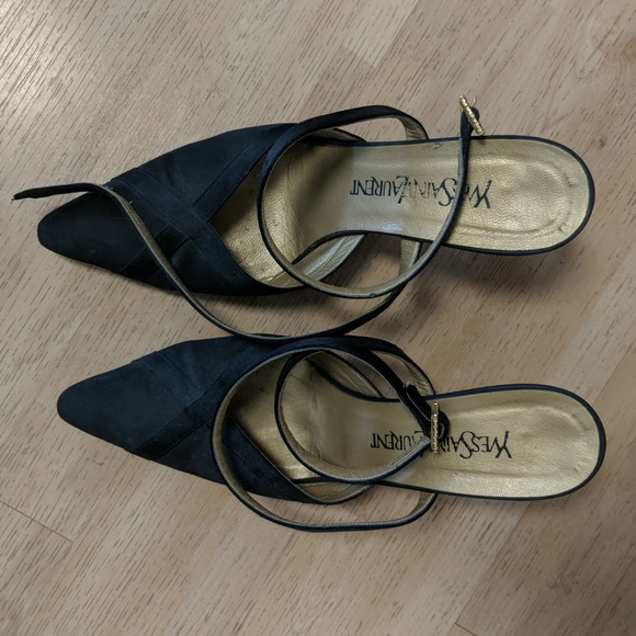 YSL black dressy ankle strap high heal shoes, size 8 M - Picture 5 of 13